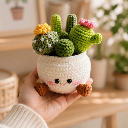 Handmade Crochet Smiling Cactus Crochet Pot
