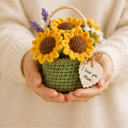 Handmade Crochet I Love You Mom Sunflower Pot, Cute Desk Decor, Home Decor, Relaxing Gift For Mom, Gift For Girlfriend, Crochet Sunflower