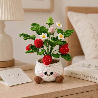 Handmade Crochet Kawaii Strawberry Flower Pot