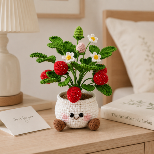Handmade Crochet Kawaii Strawberry Flower Pot