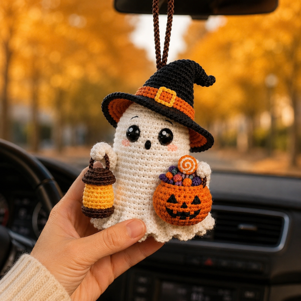 Handmade Crochet Spooky Cute Ghost Car Hanging