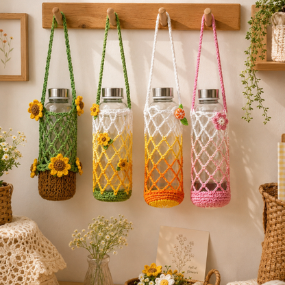 Handmade Crochet Garden Flower Water Bottle Holder