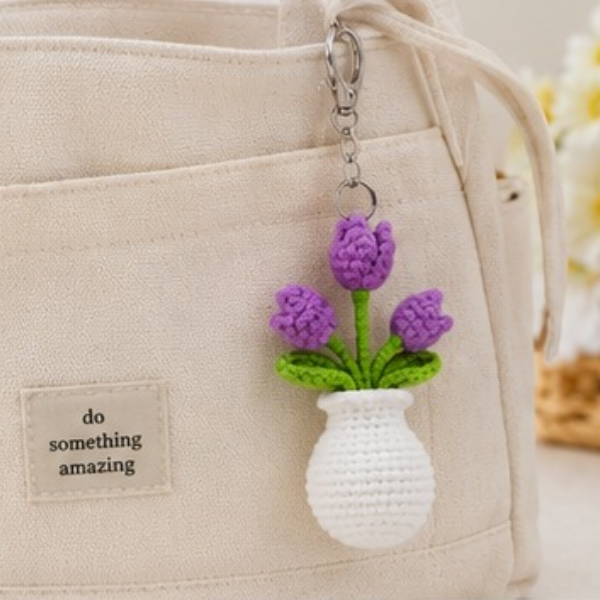 Handmade Crochet Tulip Flower Vase Keychain