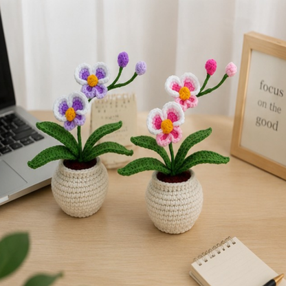 Handmade Crochet Orchid Bloom Branch Pot