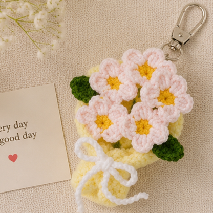 Handmade Crochet Multi Flower Bouquet Keychain, Amigurumi Flower Plant Charm, Bag Accessory