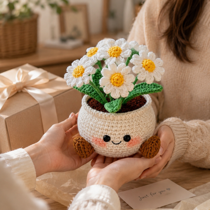 Handmade Crochet Cute Daisy Flower Pot