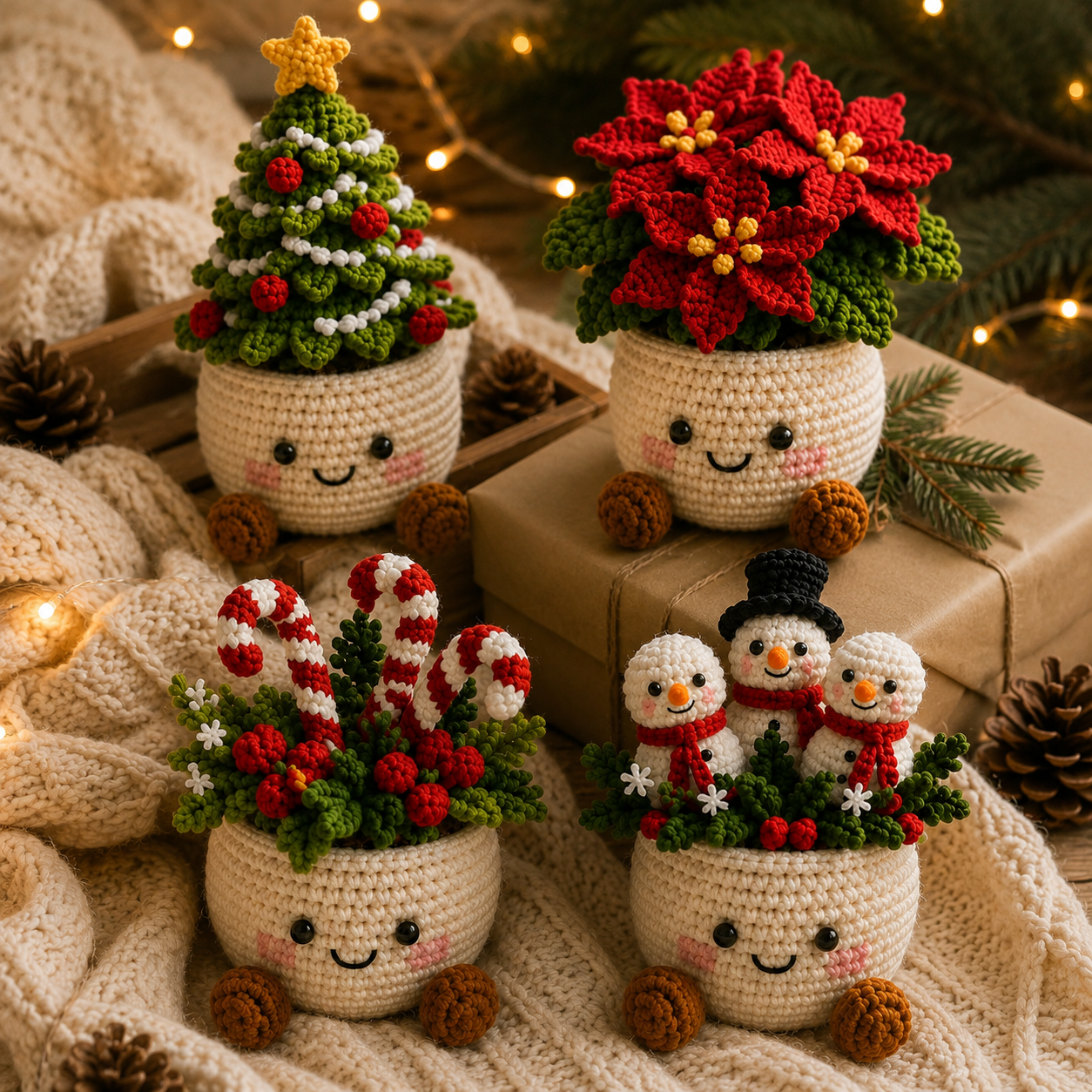 Crochet Christmas Holiday Plant Pot