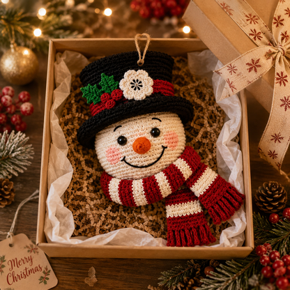 Handmade Crochet Christmas Snowman Wall Hanging