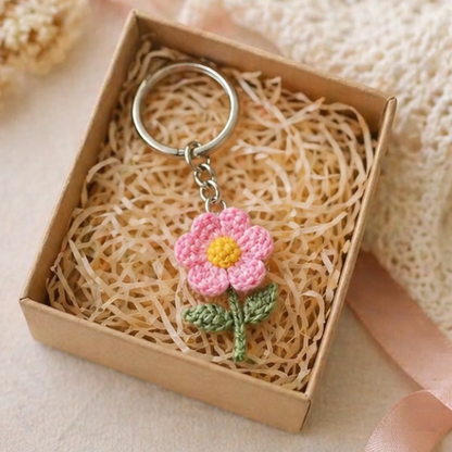 Handmade Crochet Peach Blossom Flower Keychain