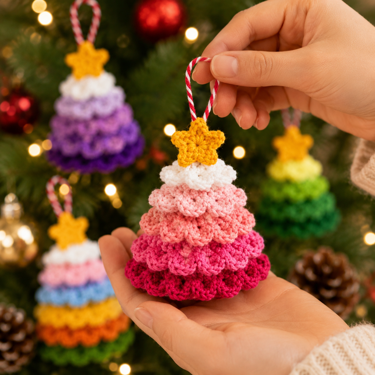 Handmade Crochet Colorful Christmas Tree Ornament