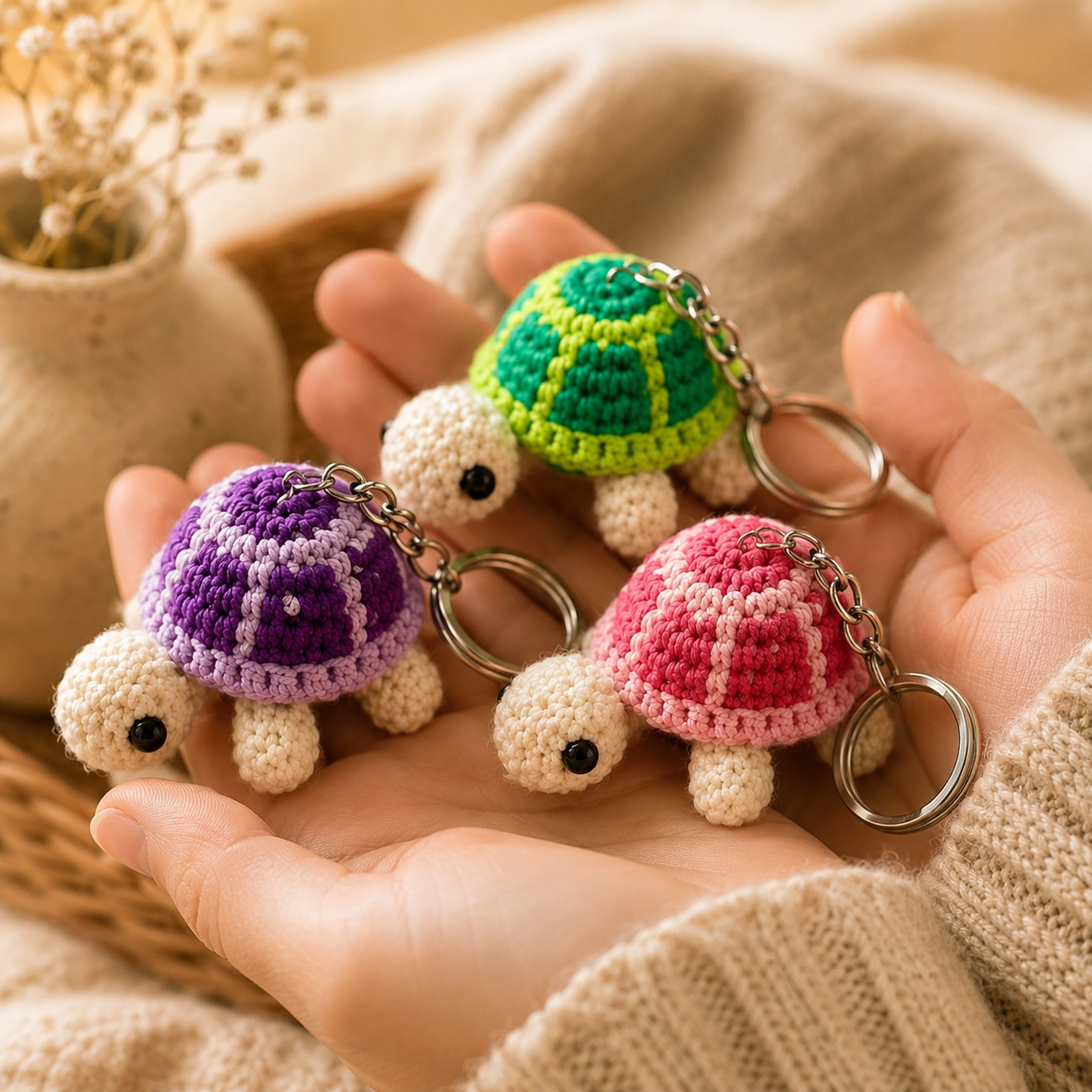Handmade Crochet Cute Sea Turtle Keychain