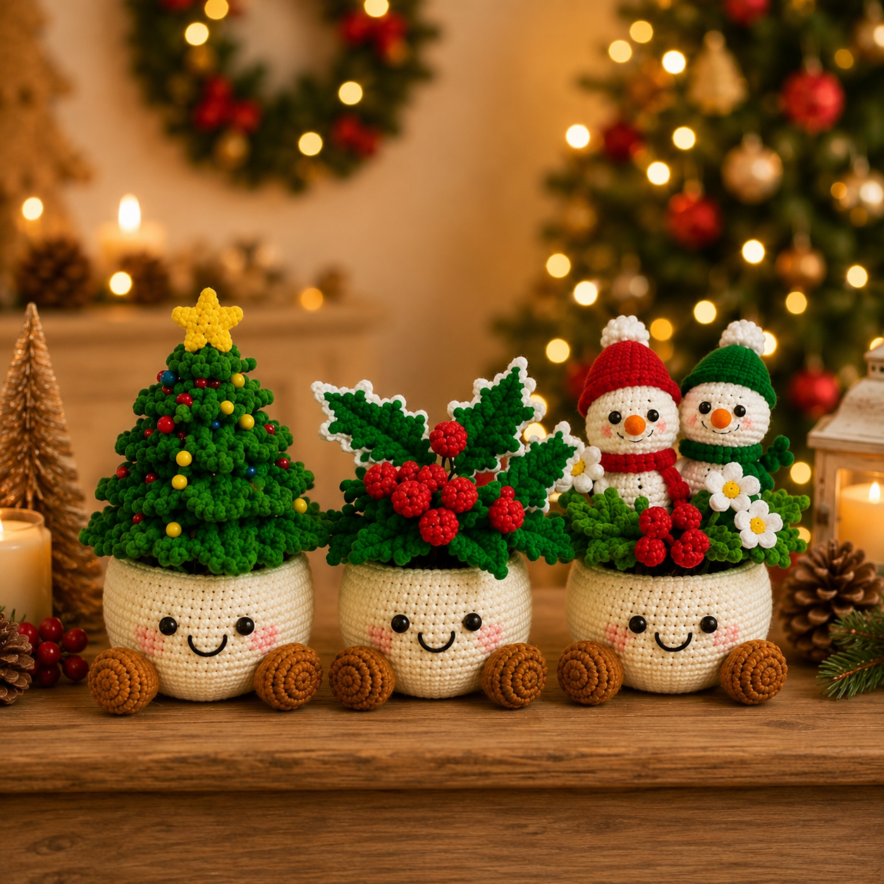 Handmade Crochet Cute Christmas Flower & Plant Pot