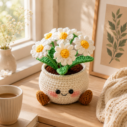 Handmade Crochet Cute Daisy Flower Pot