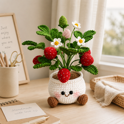 Handmade Crochet Kawaii Strawberry Flower Pot