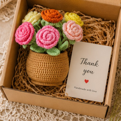Handmade Crochet Multi Rose Flower Basket