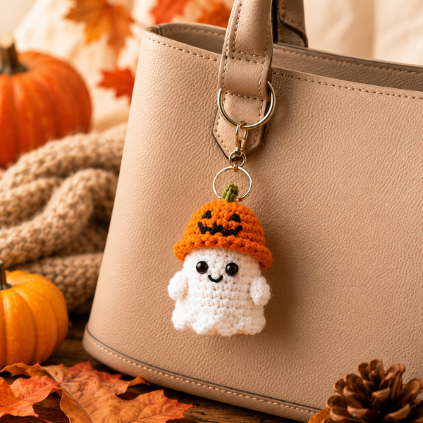 Handmade Crochet Halloween Spooky Cute Ghost Keychain
