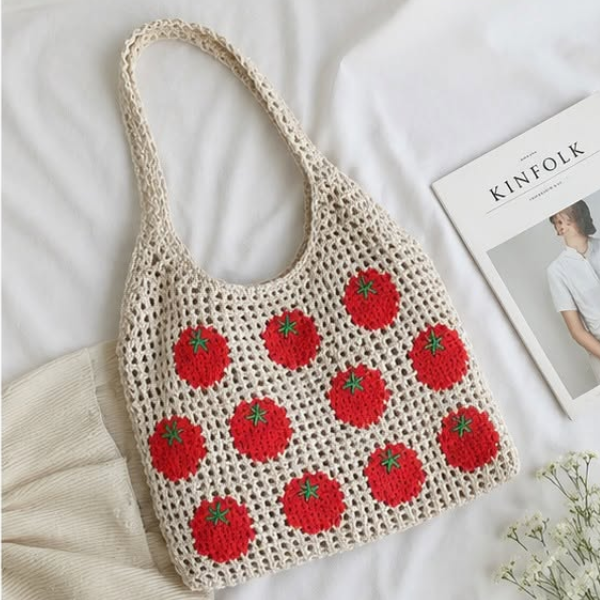 Handmade Crochet Tomato Mesh Tote Bag