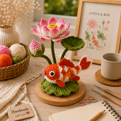 Handmade Crochet Koi Fish Lotus Flower Arrangement