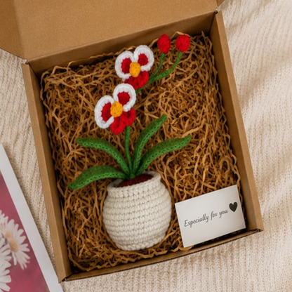 Handmade Crochet Orchid Bloom Branch Pot