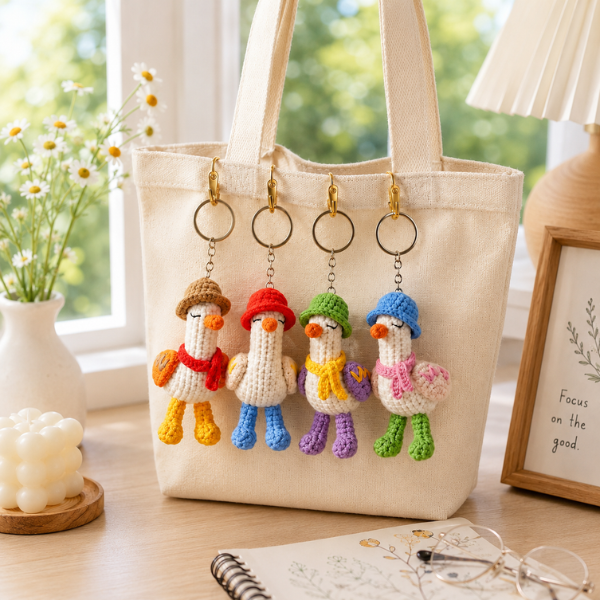 Handmade Crochet Cute Duck Goose Bag Charm Keychain