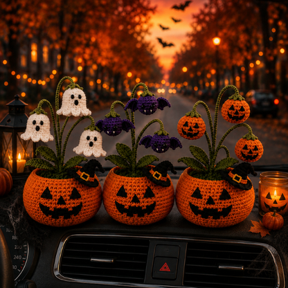 Handmade Crochet Halloween Pumpkin Ghost Pot