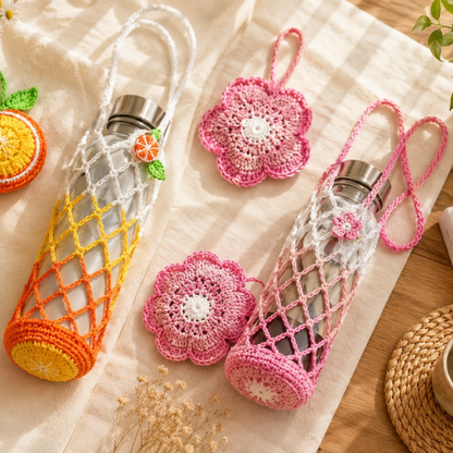 Handmade Crochet Garden Flower Water Bottle Holder