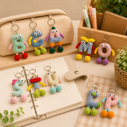 Handmade Crochet Cartoon Alphabet Keychain