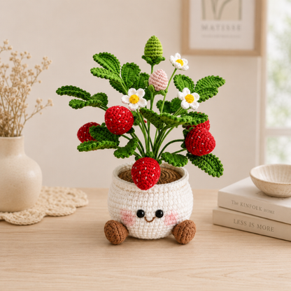 Handmade Crochet Kawaii Strawberry Flower Pot
