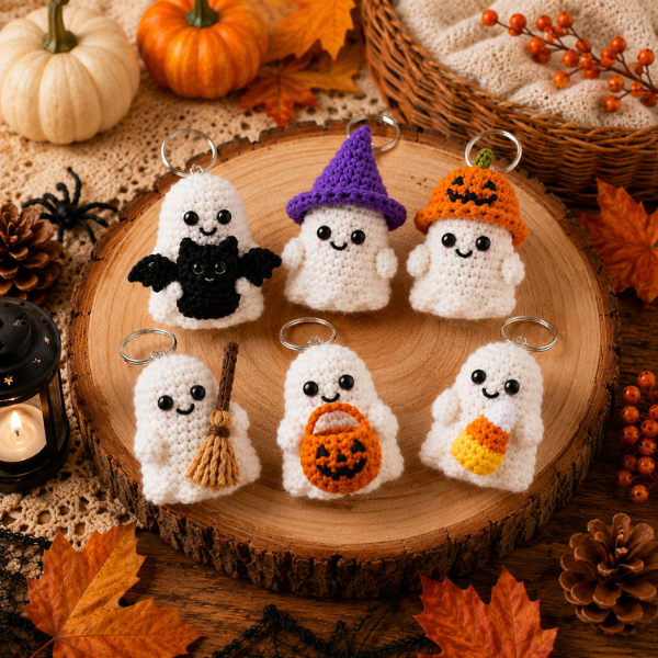 Handmade Crochet Halloween Spooky Cute Ghost Keychain