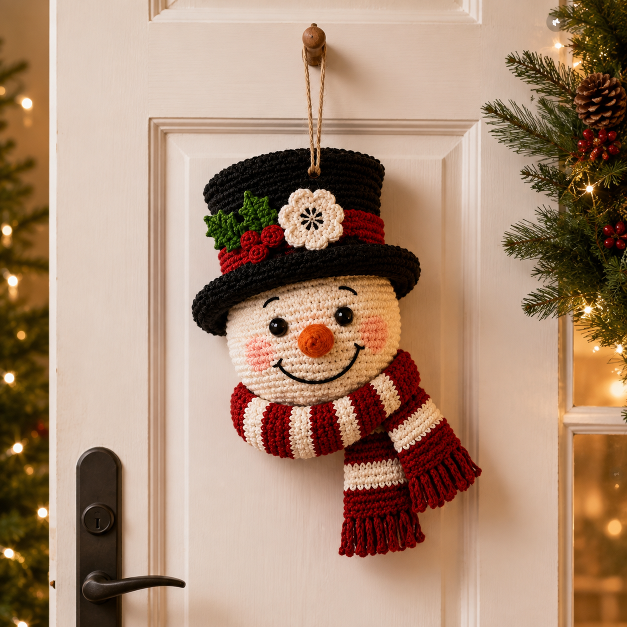 Handmade Crochet Christmas Snowman Wall Hanging
