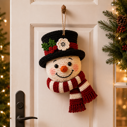Handmade Crochet Christmas Snowman Wall Hanging
