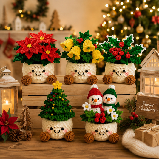 Handmade Crochet Cute Christmas Flower & Plant Pot