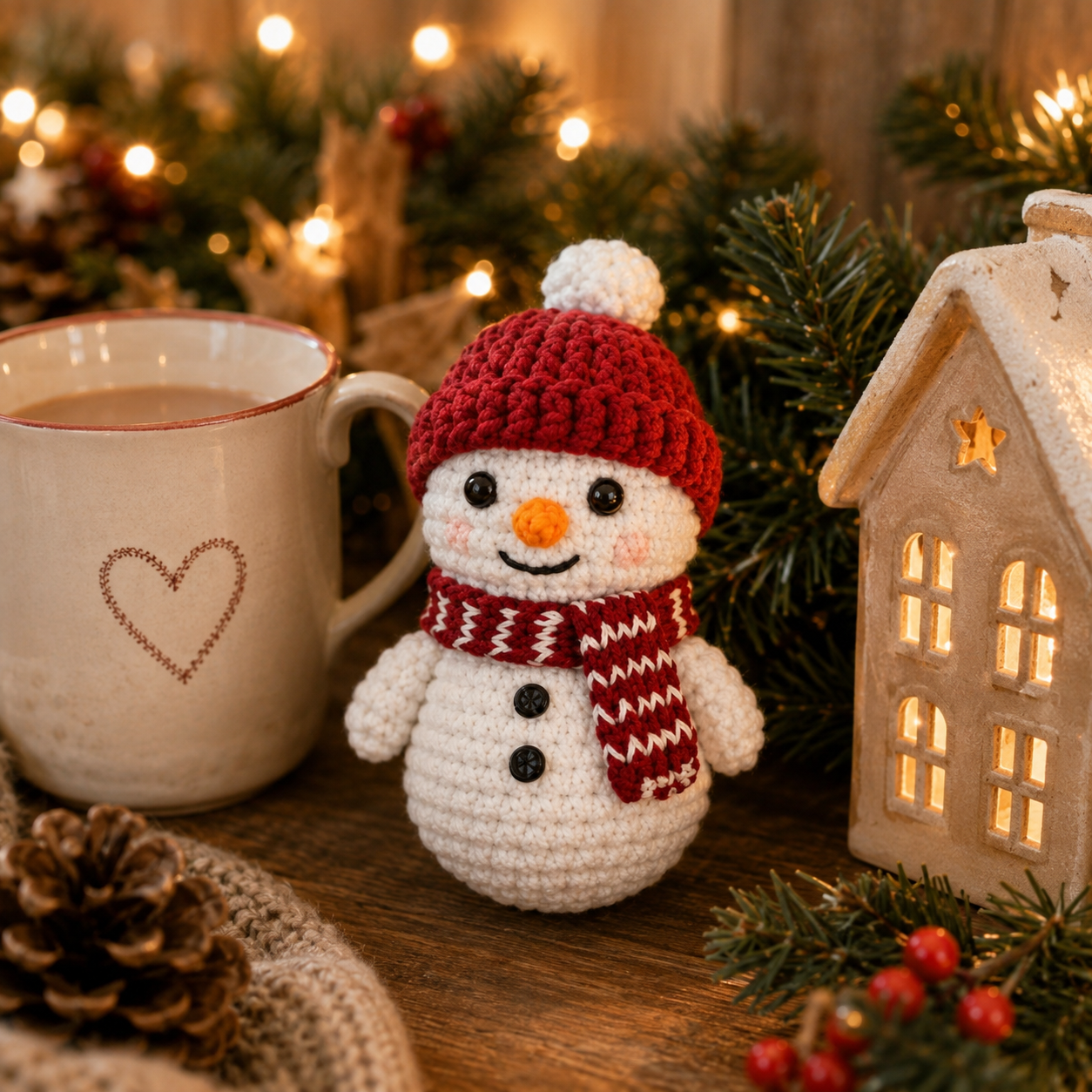 Handmade Crochet Cute Christmas Snowman Ornament