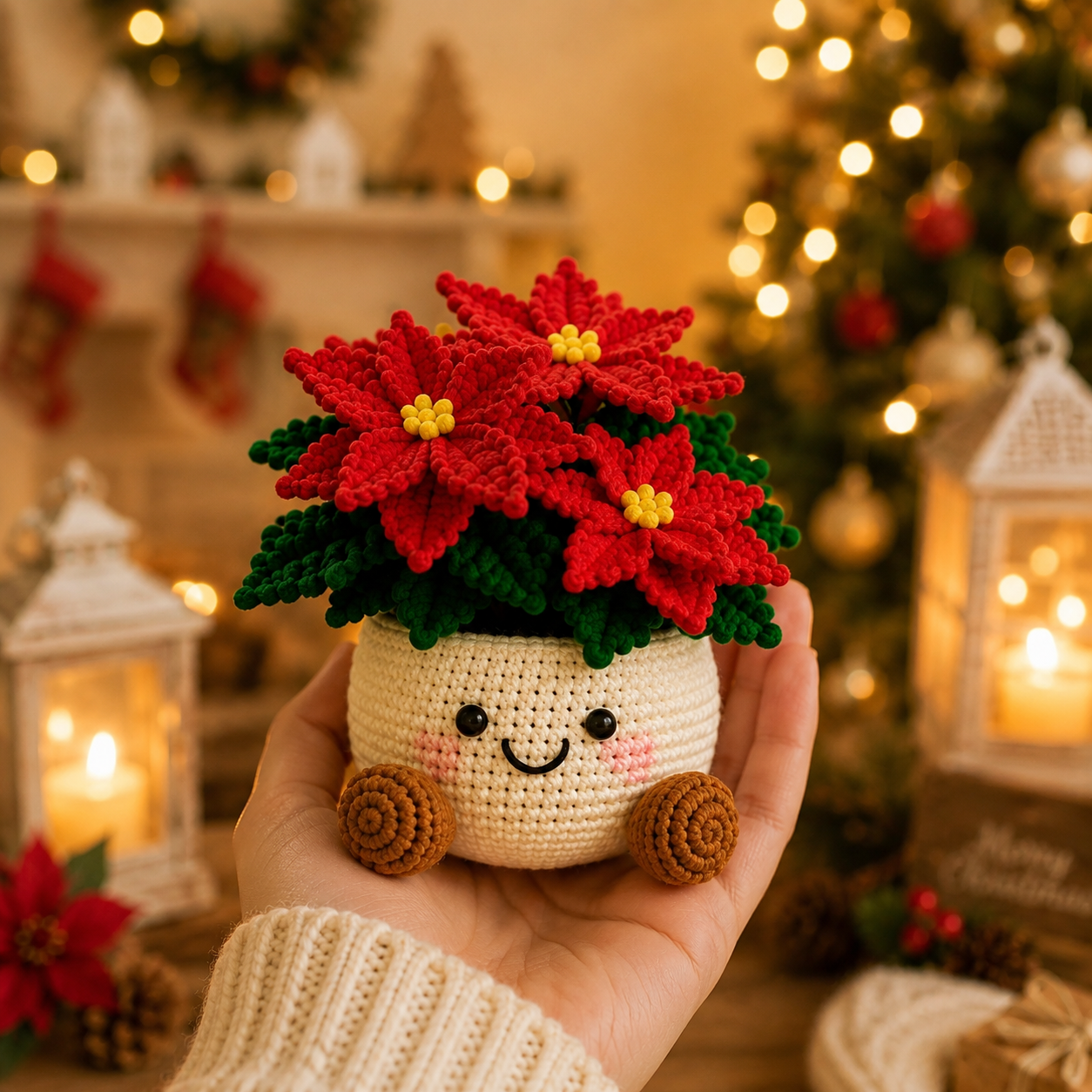 Handmade Crochet Cute Christmas Flower & Plant Pot