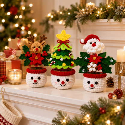 Handmade Crochet Cute Christmas Festive Character Pot