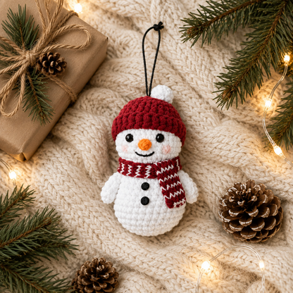 Handmade Crochet Cute Christmas Snowman Ornament