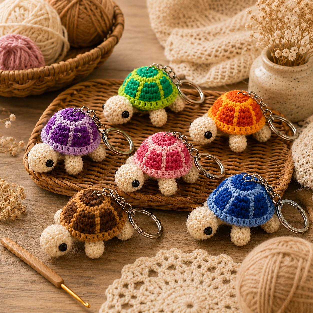 Handmade Crochet Cute Sea Turtle Keychain