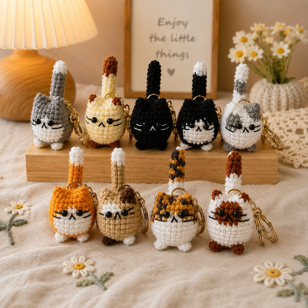 Handmade Crochet Cute Kitten Cat Keychain