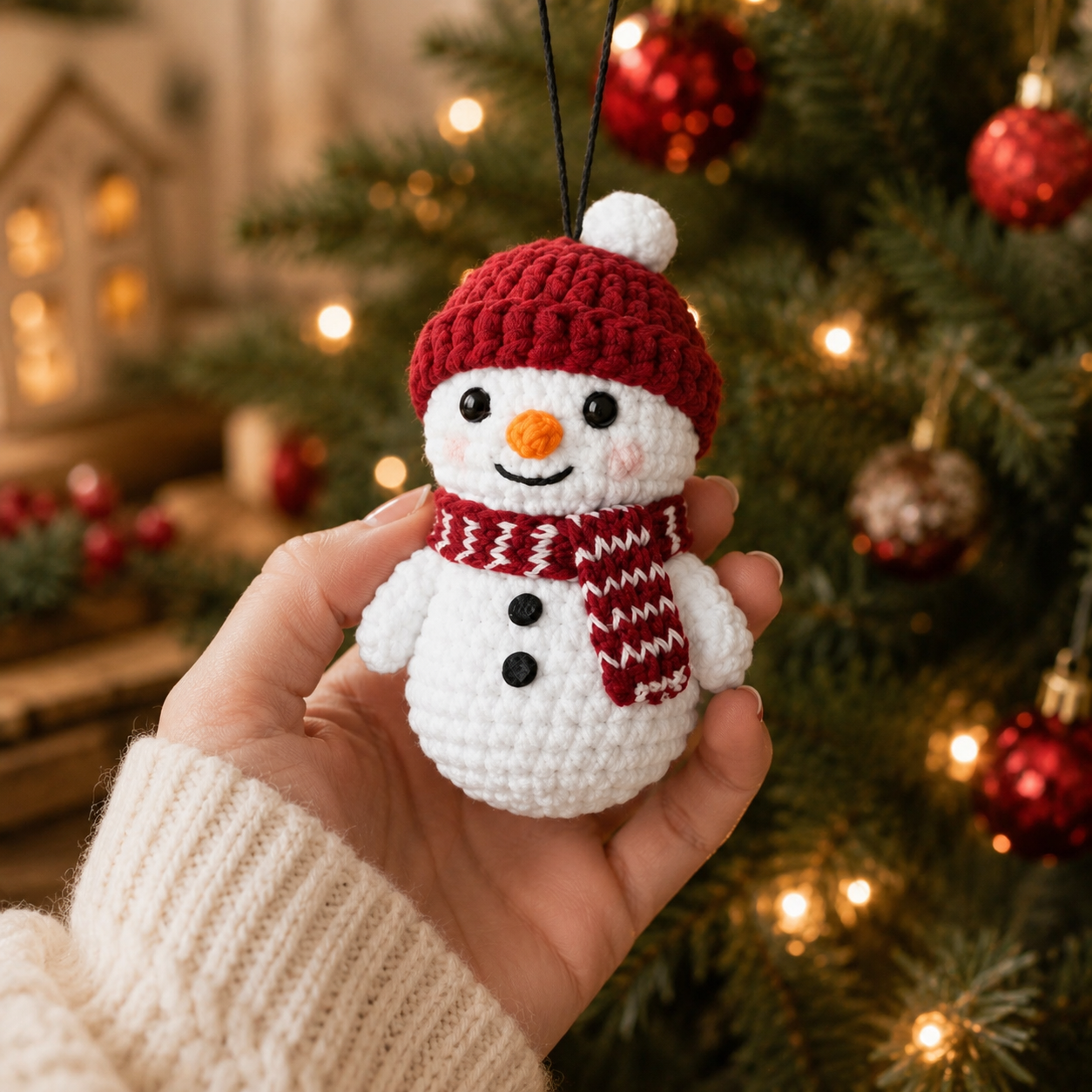 Handmade Crochet Cute Christmas Snowman Ornament