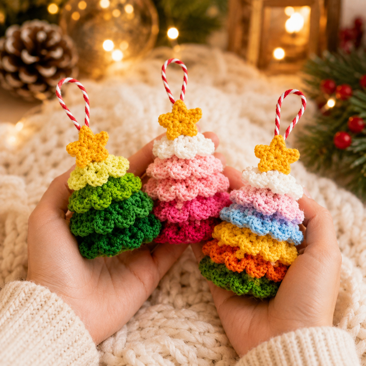 Handmade Crochet Colorful Christmas Tree Ornament