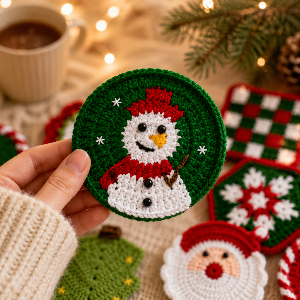Handmade Crochet Cute Christmas Coaster