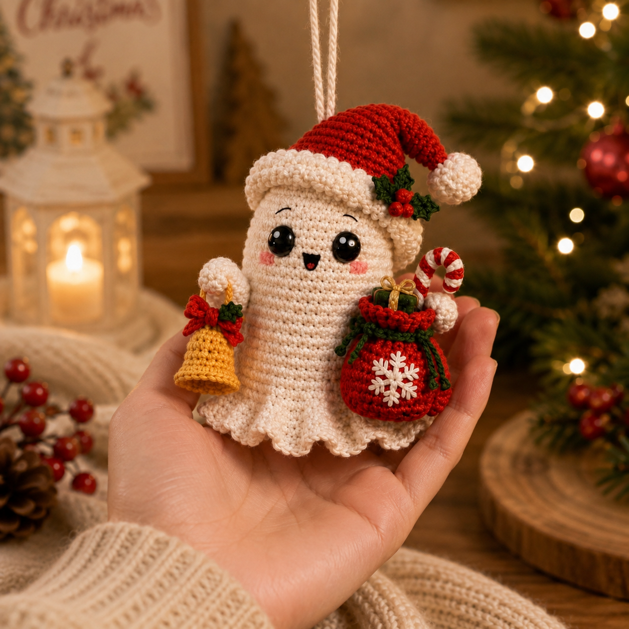 Handmade Crochet Cute Christmas Ghost Car Hanging