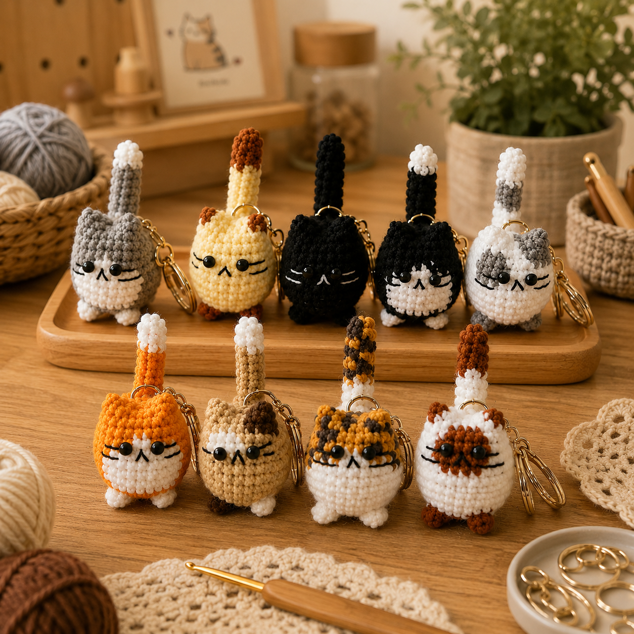 Handmade Crochet Cute Kitten Cat Keychain