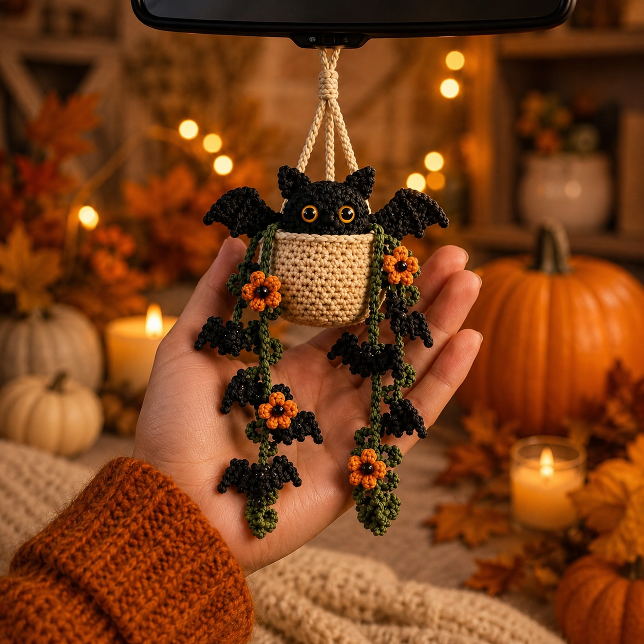 Handmade Crochet Spooky Bat Plant Car Hanging