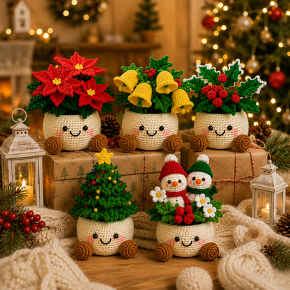 Handmade Crochet Cute Christmas Flower & Plant Pot