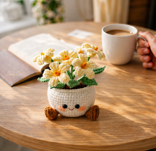Handmade Crochet Smiling Daisy Flower Pot