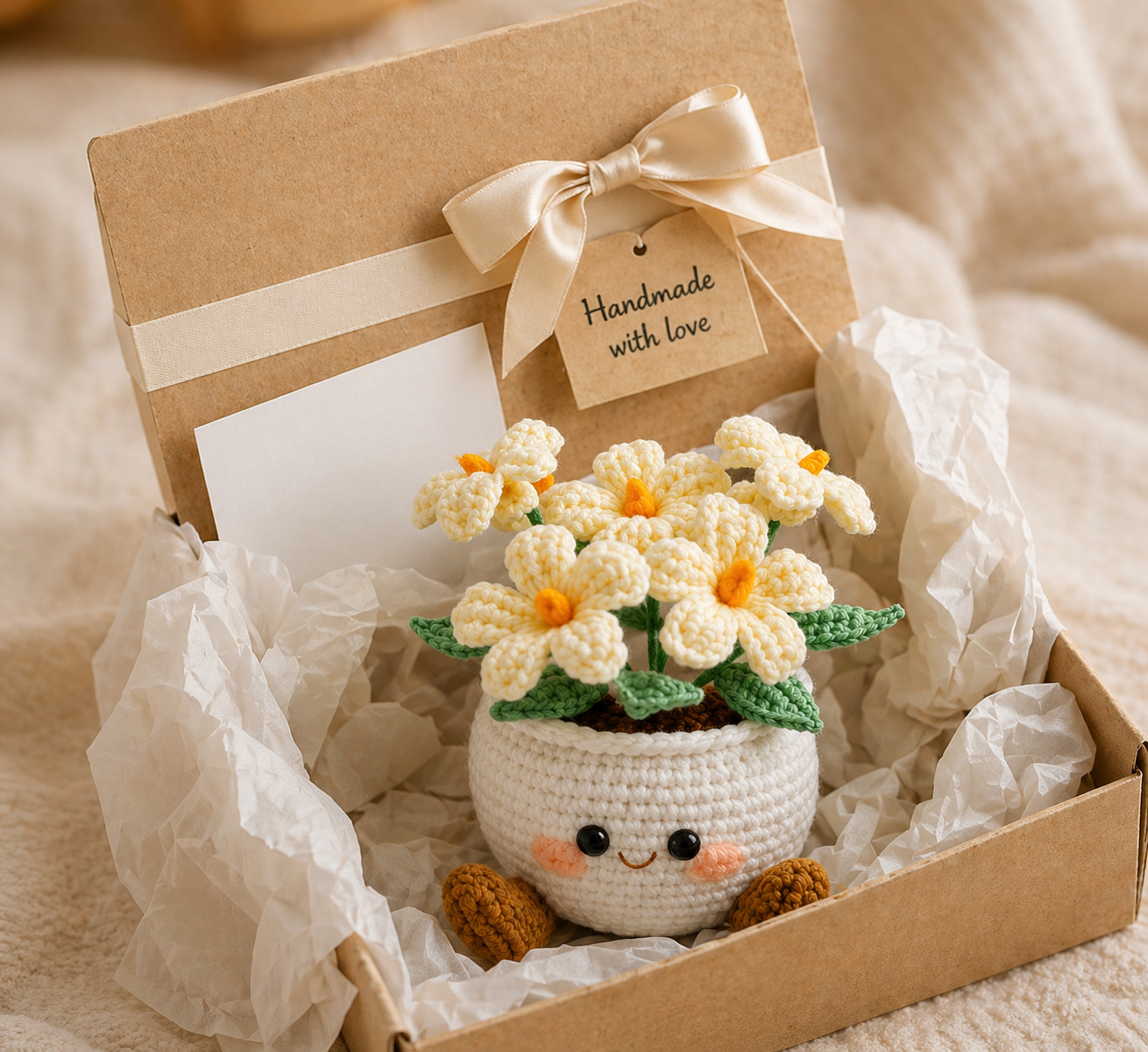 Handmade Crochet Smiling Daisy Flower Pot