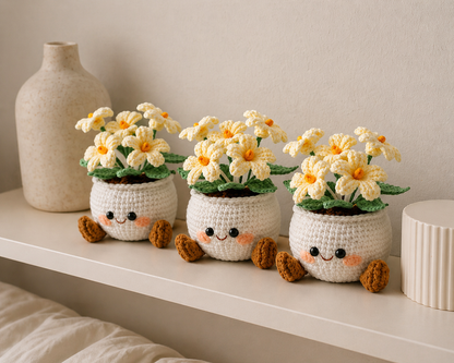 Handmade Crochet Smiling Daisy Flower Pot
