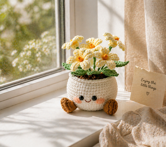 Handmade Crochet Smiling Daisy Flower Pot