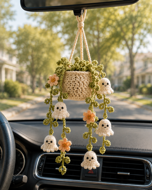 Crochet Halloween Ghost Plant Car Hanging